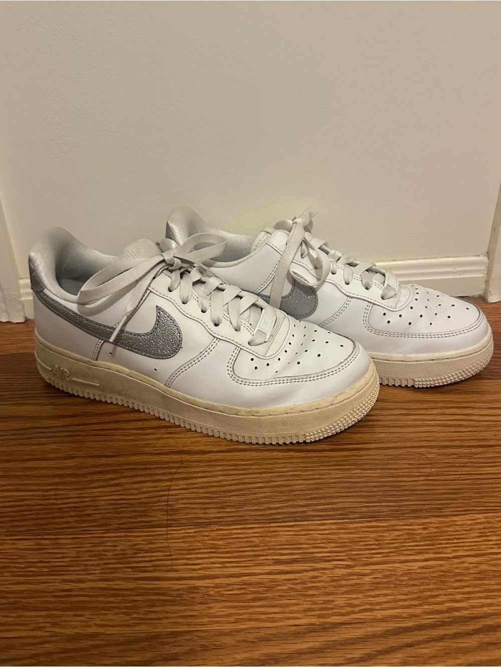 Nike Air Force 1 Low White with Silver Glitter Swoosh